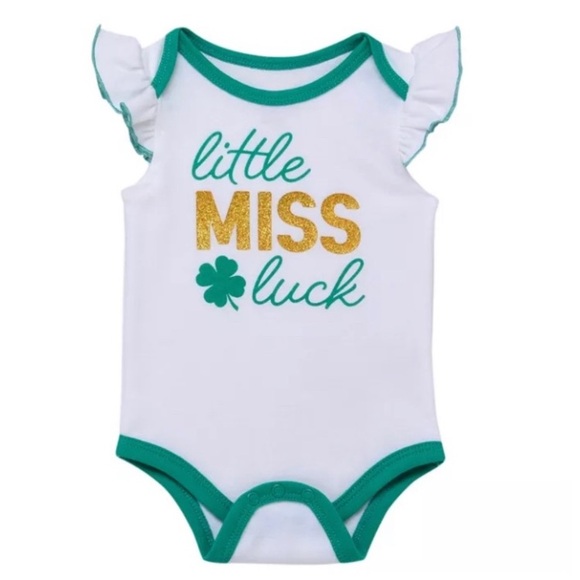 BABY STARTERS SHAMROCK NEWBORN ST.PATRICK'S DAY WHITE GREEN LUCK - Picture 1 of 10